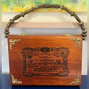 Mayorga Cigar Box Purse Bag Wood Gold Metal Beaded Strap Lined Vintage Y2K 00s